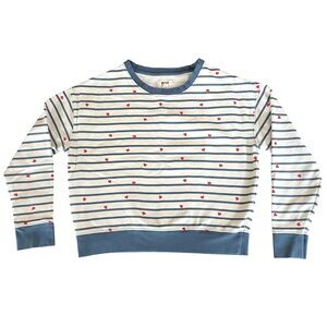 Pact Organic Striped Hearts Crewneck Sweatshirt, M